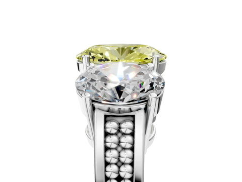 White gold Fancy Yellow Oval Cut Diamond Three-Stone Ring with Prong Setting and Textured Band_17