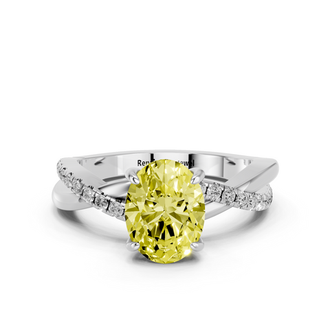 White gold Fancy Yellow Oval  Cut Diamond Twist Band Solitaire with Prong Setting_12