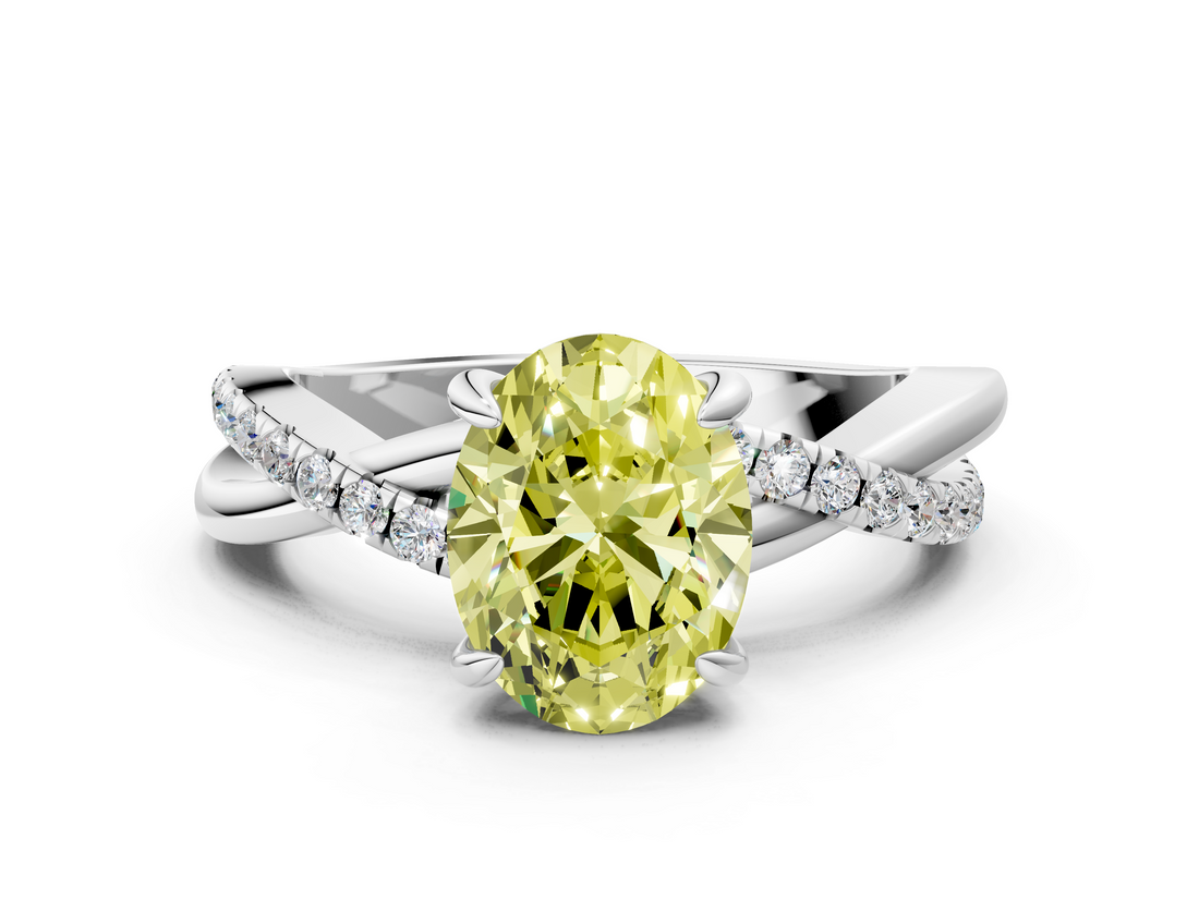 White gold Fancy Yellow Oval  Cut Diamond Twist Band Solitaire with Prong Setting_25