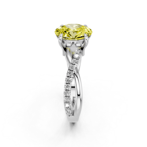 White gold Fancy Yellow Oval  Cut Diamond Twist Band Solitaire with Prong Setting_4