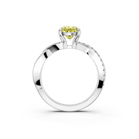 White gold Fancy Yellow Oval  Cut Diamond Twist Band Solitaire with Prong Setting_5