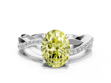 White gold Fancy Yellow Oval  Cut Diamond Twisted Band Engagement Ring with Prong Setting_3