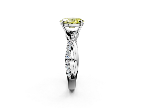 White gold Fancy Yellow Oval  Cut Diamond Twisted Band with Pavé Setting and Four-Prong Setting