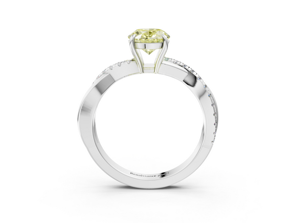 White gold Fancy Yellow Oval  Cut Diamond Twisted Band with Pavé Setting and Four-Prong Setting