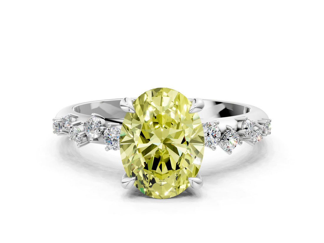White gold Fancy Yellow Oval  Cut Diamond Vine Band with Four-Prong Setting_71