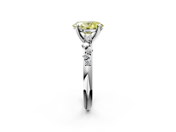 Platinum Fancy Yellow Oval  Cut Diamond Vine Band with Four-Prong Setting