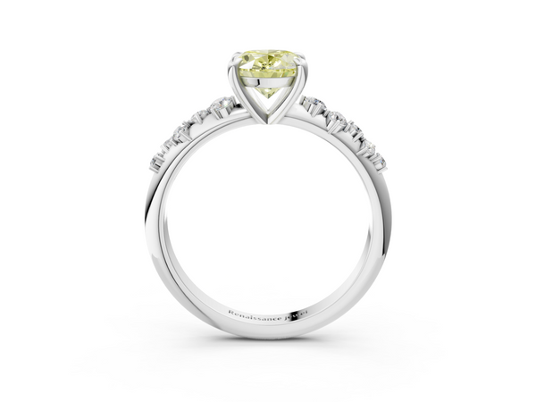 Platinum Fancy Yellow Oval  Cut Diamond Vine Band with Four-Prong Setting