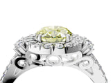 White gold Fancy Yellow Oval  Cut Double Halo Diamond Engagement Ring with Pave Band and Four-Prong Setting_58