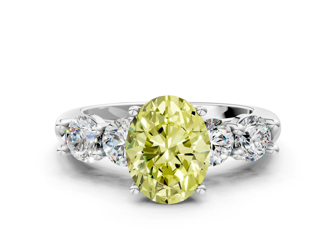 White gold Fancy Yellow Oval  Cut Five-Stone Prong Set Diamond Ring with Classic Band_32