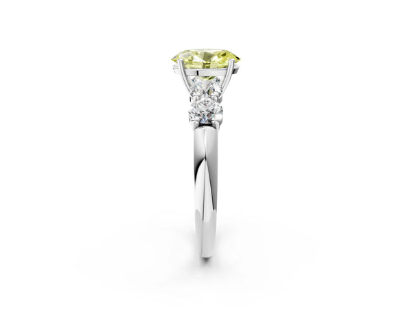 Platinum Fancy Yellow Oval  Cut Five-Stone Prong Set Diamond Ring with Classic Band