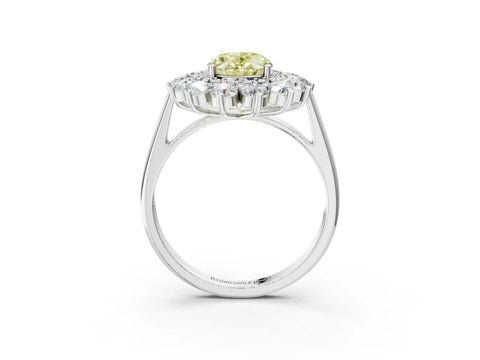 White gold Fancy Yellow Oval Cut Halo Cluster Diamond Ring with Pave Band and Four-Prong Setting_15