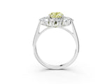 White gold Fancy Yellow Oval Cut Halo Cluster Diamond Ring with Pave Band and Four-Prong Setting_15