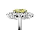 White gold Fancy Yellow Oval Cut Halo Cluster Diamond Ring with Pave Band and Four-Prong Setting_17