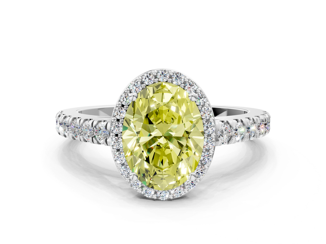 White gold Fancy Yellow Oval  Cut Halo Diamond Engagement Ring with Pave Band and Four-Prong Setting_28
