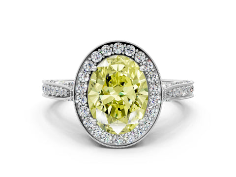 White gold Fancy Yellow Oval Cut Halo Diamond Engagement Ring with Split Shank Band and Four-Prong Setting_12