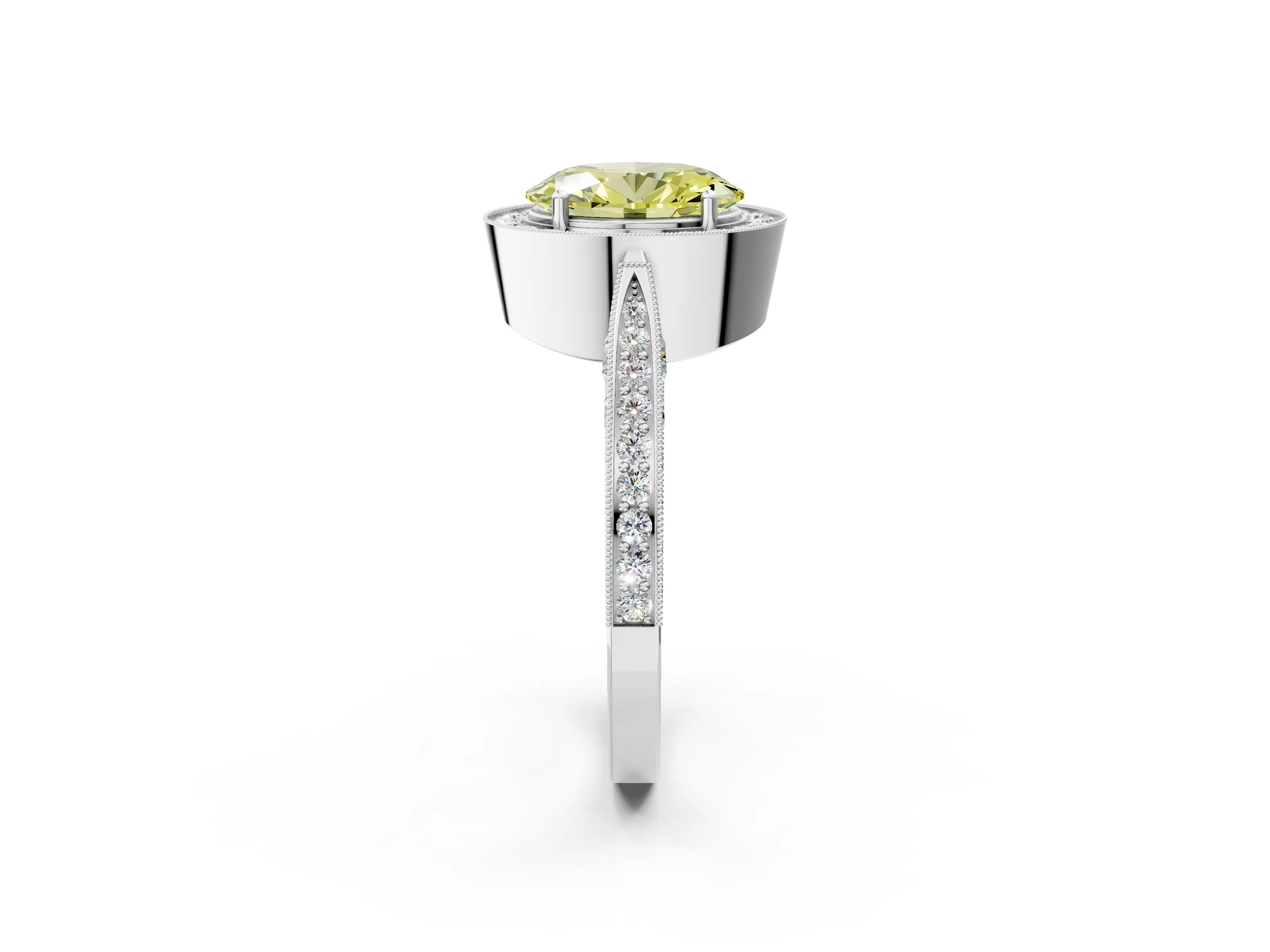 White gold Fancy Yellow Oval Cut Halo Diamond Engagement Ring with Split Shank Band and Four-Prong Setting_14