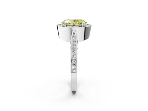 White gold Fancy Yellow Oval Cut Halo Diamond Engagement Ring with Split Shank Band and Four-Prong Setting_14