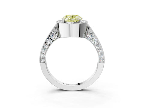 White gold Fancy Yellow Oval Cut Halo Diamond Engagement Ring with Split Shank Band and Four-Prong Setting_15
