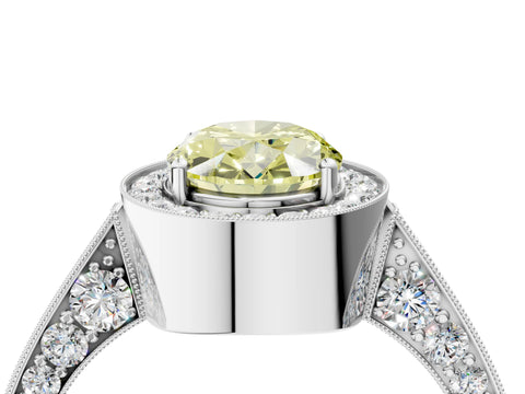 White gold Fancy Yellow Oval Cut Halo Diamond Engagement Ring with Split Shank Band and Four-Prong Setting_16