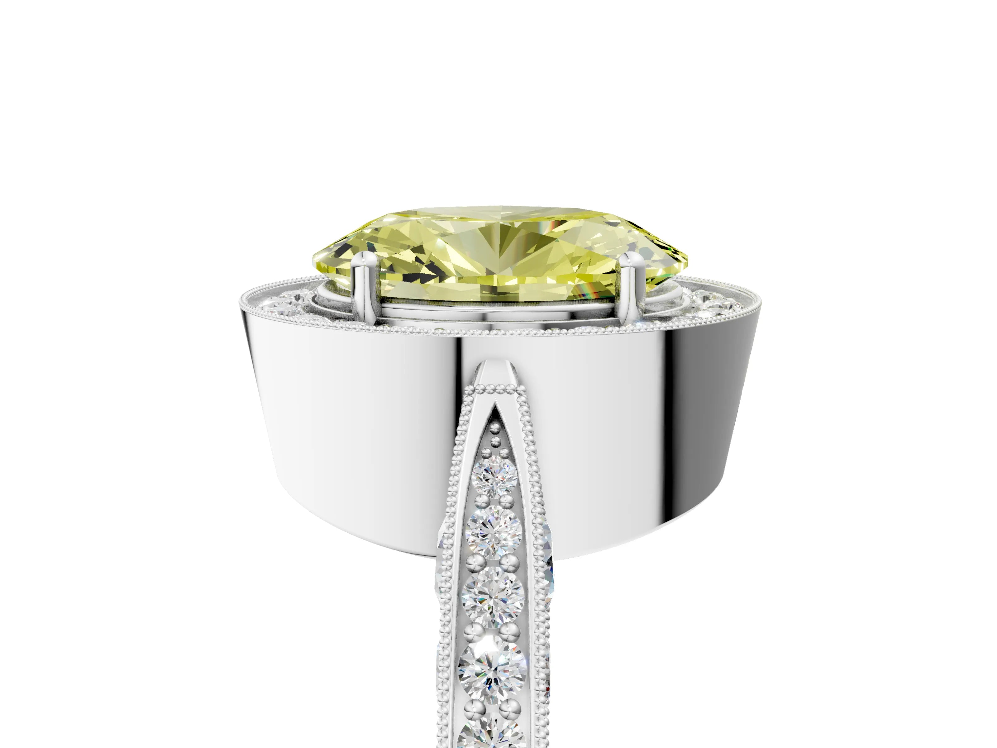 White gold Fancy Yellow Oval Cut Halo Diamond Engagement Ring with Split Shank Band and Four-Prong Setting_17