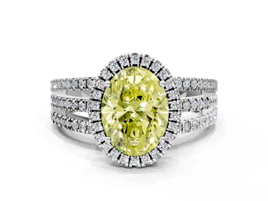 White gold Fancy Yellow Oval  Cut Halo Diamond Engagement Ring with Split Shank and Four-Prong Setting_20