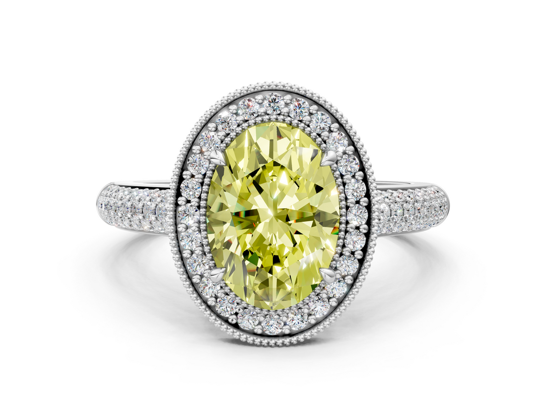 White gold Fancy Yellow Oval  Cut Halo Diamond Pave Band with Four-Prong Setting_37