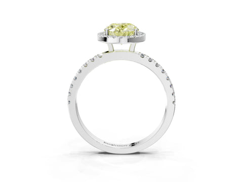 White gold Fancy Yellow Oval Cut Halo Diamond Pave Band with Prong Setting_15