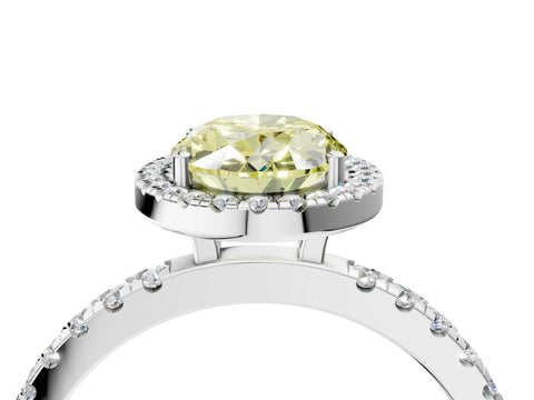 White gold Fancy Yellow Oval Cut Halo Diamond Pave Band with Prong Setting_16