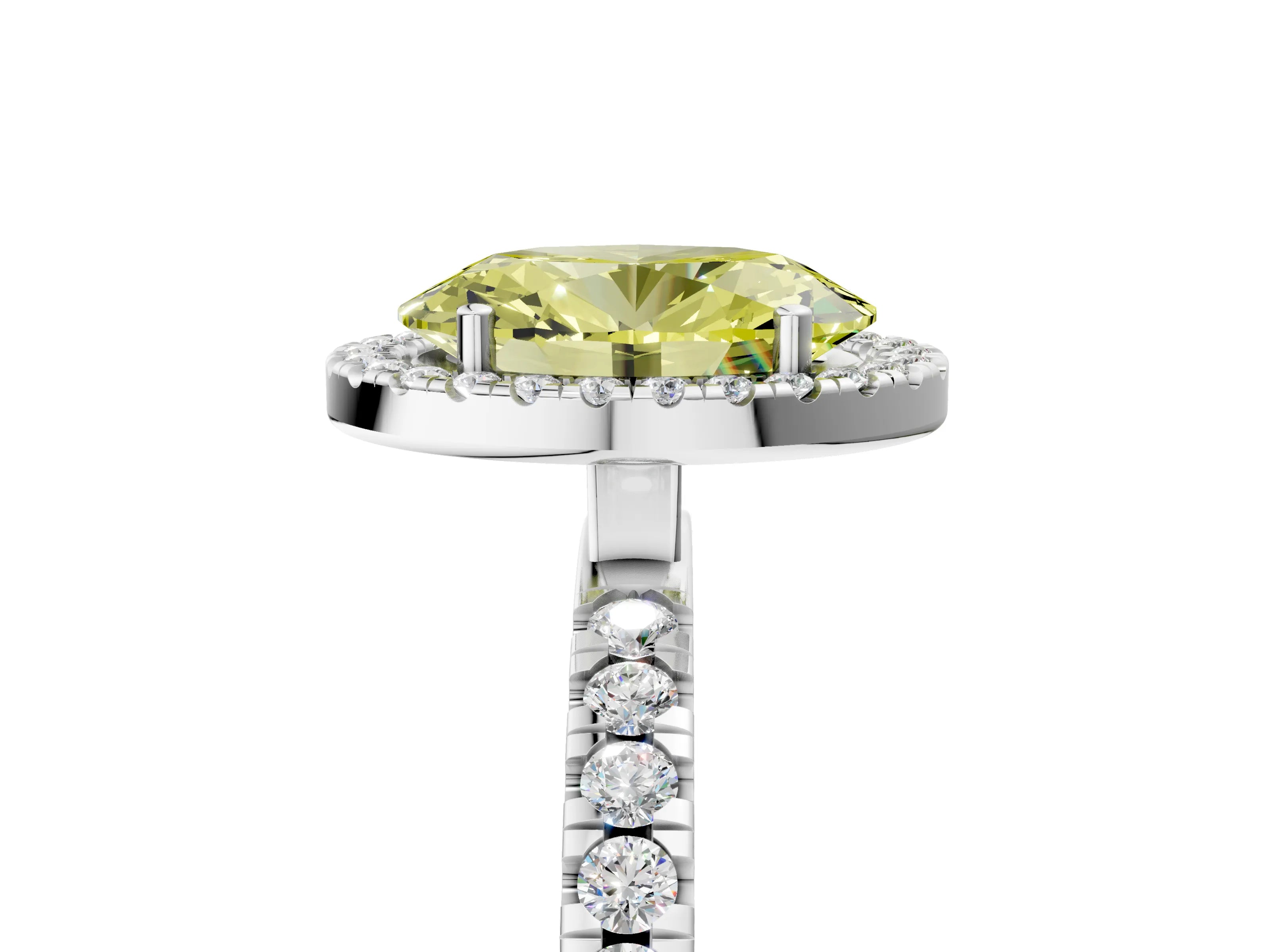 White gold Fancy Yellow Oval Cut Halo Diamond Pave Band with Prong Setting_17