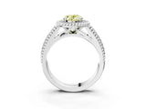 White gold Fancy Yellow Oval Cut Halo Diamond Ring with Beaded Split Shank and Four-Prong Setting_3