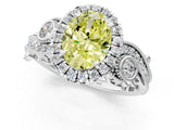 White gold Fancy Yellow Oval Cut Halo Diamond Ring with Milgrain and Bezel Accents on a Split Shank Band_25