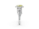 White gold Fancy Yellow Oval Cut Halo Diamond Ring with Milgrain and Bezel Accents on a Split Shank Band_26