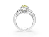 White gold Fancy Yellow Oval Cut Halo Diamond Ring with Milgrain and Bezel Accents on a Split Shank Band_27