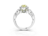 White gold Fancy Yellow Oval Cut Halo Diamond Ring with Milgrain and Bezel Accents on a Split Shank Band_3
