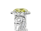 White gold Fancy Yellow Oval Cut Halo Diamond Ring with Milgrain and Bezel Accents on a Split Shank Band_5