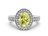 White gold Fancy Yellow Oval  Cut Halo Diamond Ring with Pavé Band and Four-Prong Setting_109