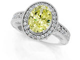 White gold Fancy Yellow Oval  Cut Halo Diamond Ring with Pavé Band and Four-Prong Setting_110