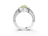 White gold Fancy Yellow Oval  Cut Halo Diamond Ring with Pavé Band and Four-Prong Setting_111