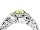 White gold Fancy Yellow Oval  Cut Halo Diamond Ring with Pavé Band and Four-Prong Setting_113