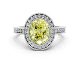 White gold Fancy Yellow Oval  Cut Halo Diamond Ring with Pavé Band and Milgrain Prong Setting_32