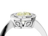 White gold Fancy Yellow Oval  Cut Halo Diamond Ring with Pavé Band and Milgrain Prong Setting_36