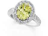 White gold Fancy Yellow Oval Cut Halo Diamond Ring with Pavé Band and Three-Prong Setting_25