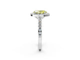 White gold Fancy Yellow Oval Cut Halo Diamond Ring with Pavé Band and Three-Prong Setting_26
