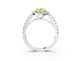 White gold Fancy Yellow Oval Cut Halo Diamond Ring with Pavé Band and Three-Prong Setting_27