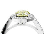 White gold Fancy Yellow Oval Cut Halo Diamond Ring with Pavé Band and Three-Prong Setting_28