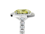 White gold Fancy Yellow Oval Cut Halo Diamond Ring with Pavé Band and Three-Prong Setting_29