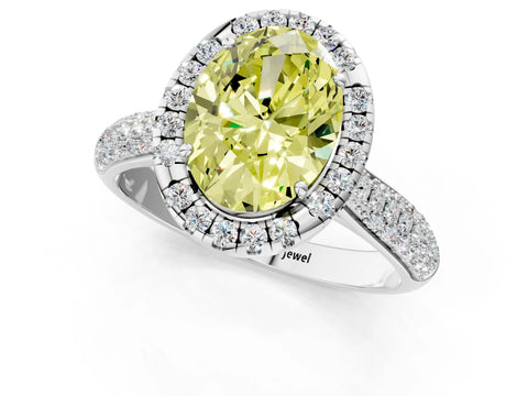 White gold Fancy Yellow Oval Cut Halo Diamond Ring with Pavé Band_1