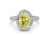 White gold Fancy Yellow Oval Cut Halo Diamond Ring with Pavé Band_24