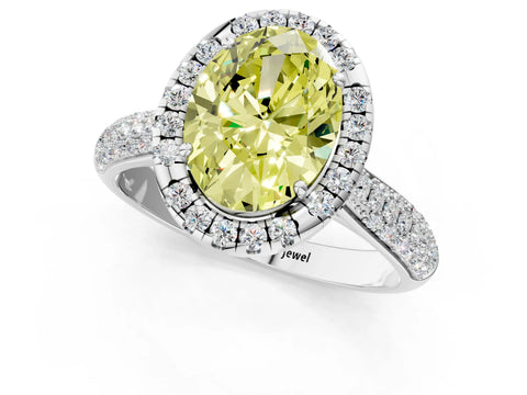 White gold Fancy Yellow Oval Cut Halo Diamond Ring with Pavé Band_25