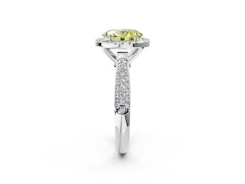 White gold Fancy Yellow Oval Cut Halo Diamond Ring with Pavé Band_26